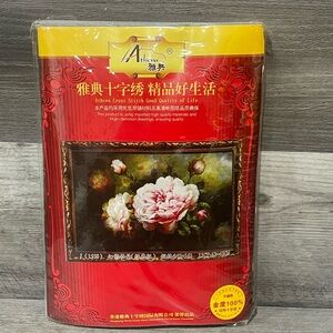 Athens Peony Cross Stitch Kit J1558 Printed Fabric 11CT Floral Needlepoint